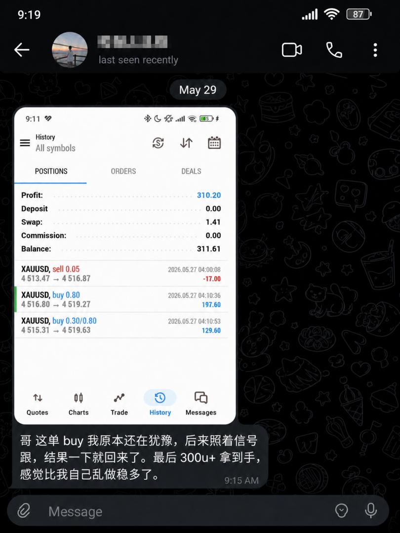 Community member trading result screenshot — XAUUSD